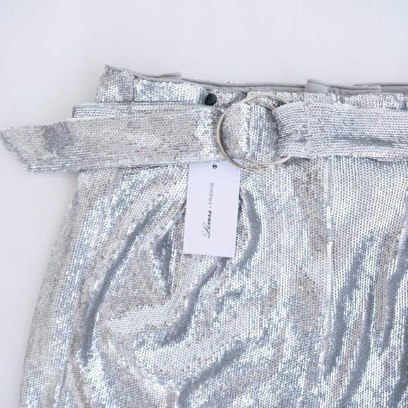 Lovers + Friends Silver Shimmery Sequin Mini Skirt with Belt S  NWT - Picture 8 of 10